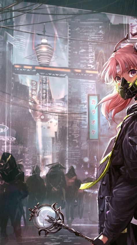 Download 1080x1920 Futuristic Anime City Anime Girl Hoodie Riot