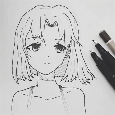 sketsa anime simple gambaran