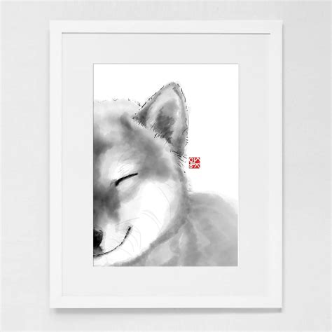 Smiling Shiba Face Art Poster Japanese Dog Sumi E Painting Ink Etsy