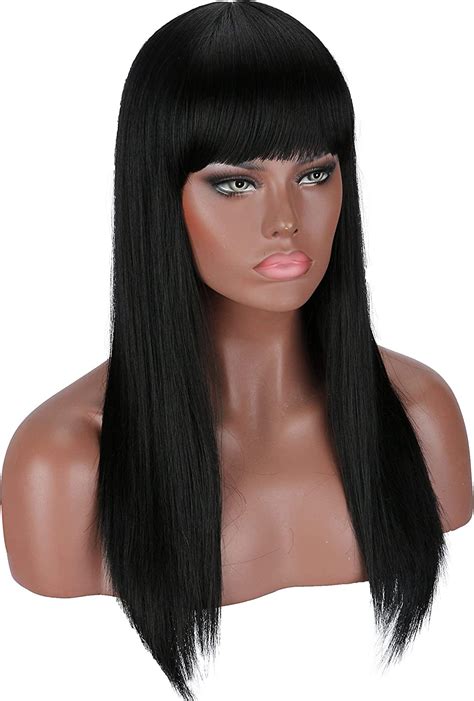 Kalyss Black Wig 22 Inches Full Long Straight Hair Wig For Women Heat Resistant Yaki Synthetic
