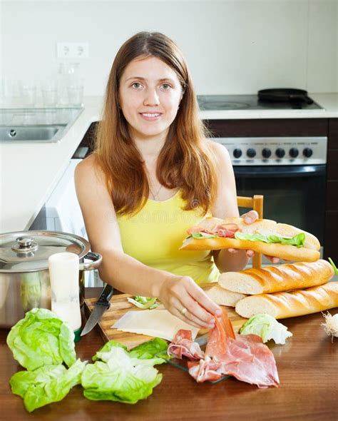 Woman Cooking Spanish Sandwiches Stock Image Image Of Hamon Cook
