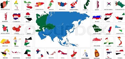 Highly Detailed Set Of Vector Flag Maps Of All The Asia Countries