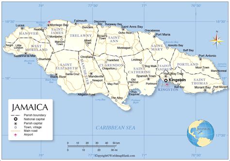 Labeled Map Of Jamaica With States Capital And Cities