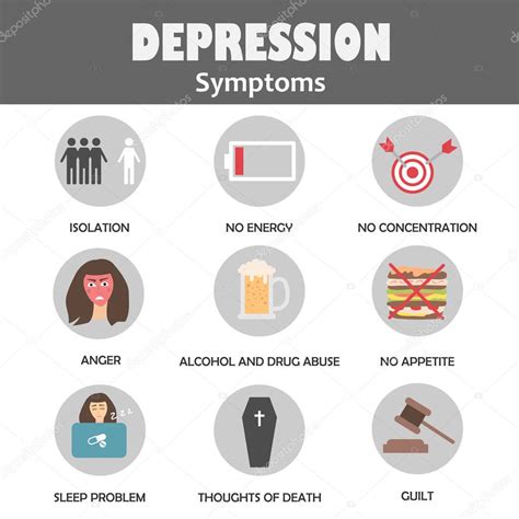 Depression Symptoms Infographic Concept Flat Cartoon Icons