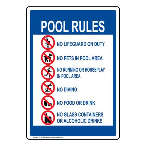 Pool Rules No Lifeguard Symbol Sign Vertical White