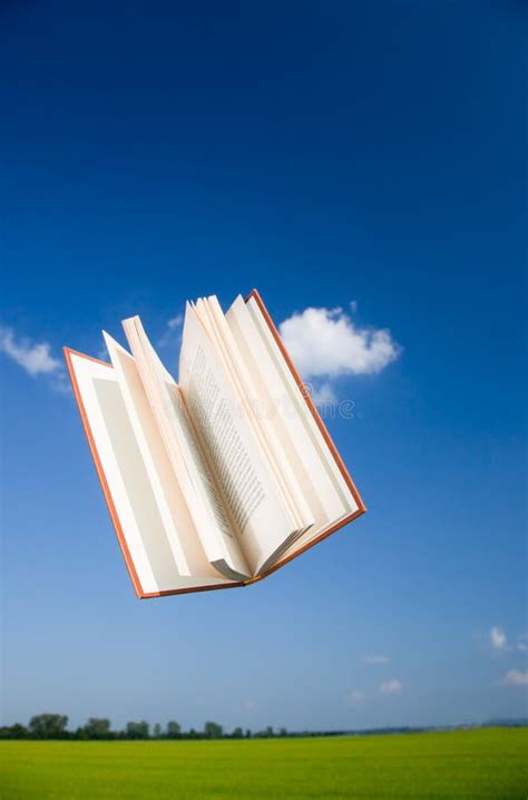 Open Book Flying On Blue Sky Stock Image Image Of Literature