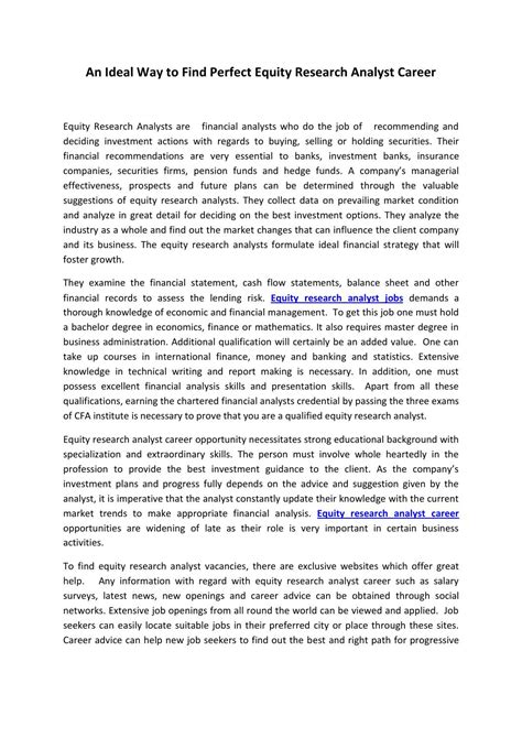 Market research analyst job description. Equity research analyst career by Job Carton - Issuu