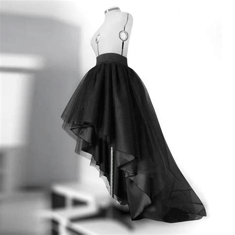 high quality black high low skirt elastic waist floor length hi lo pleated tulle skirt long