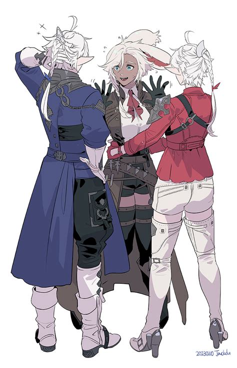 warrior of light alisaie leveilleur and alphinaud leveilleur final fantasy and 1 more drawn