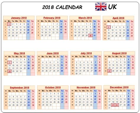 Wall And Desk Calendar 2018 Uk With Holidays Printable Templates Letter
