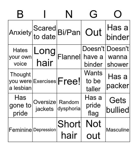 Pre T Trans Man Bingo Card