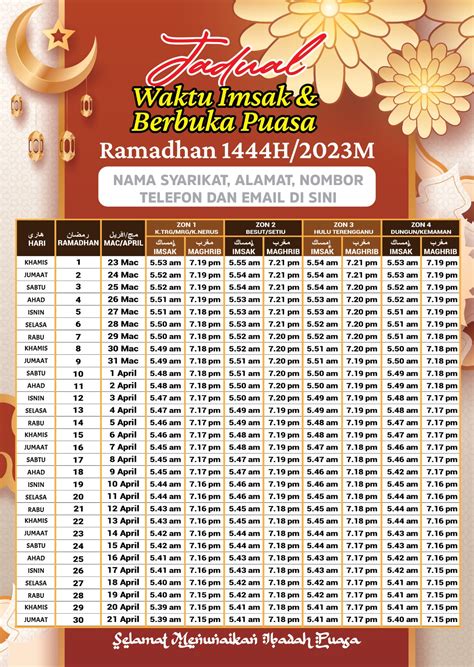 Takwim Ramadhan Malaysia Jadual Waktu Solat Berbuka Puasa
