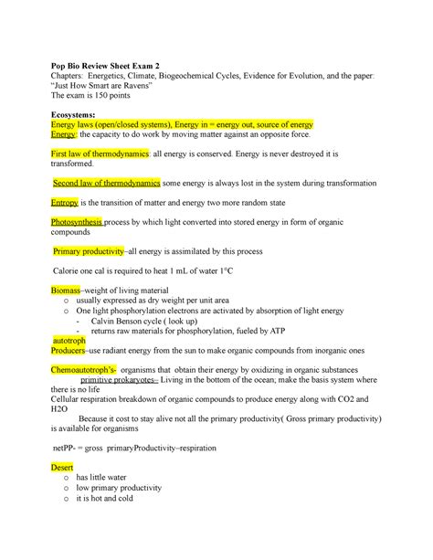 Review Sheet Exam 2 Exam 2 Study Guide Pop Bio Review Sheet Exam 2