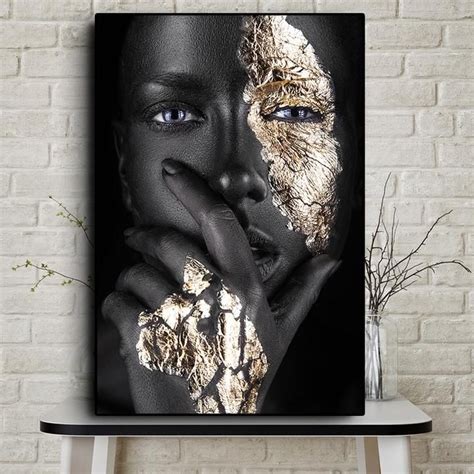 African Art Black And Gold Woman Oil Painting On Canvas Cuadros Poster