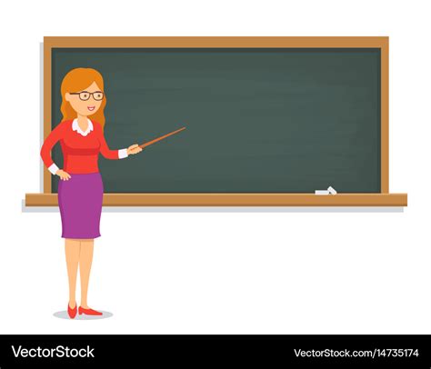 Female Teacher Teaching A Lesson On Chalkboard Vector Image