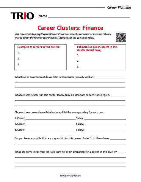 Career Clusters Finance Activity Sheet Trio Printables