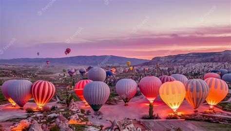 Premium Photo Colorful Hot Air Balloons Before Launch In Goreme
