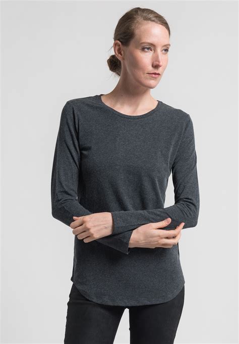Majestic Cottoncashmere Long Sleeve Crew Neck Tee In Anthracite