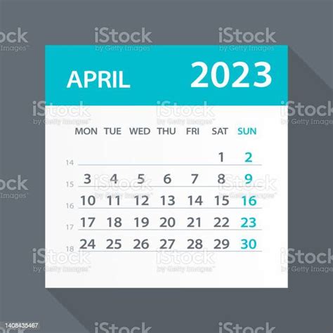 April 2023 Calendar Green Leaf Vector Illustration Week Starts On