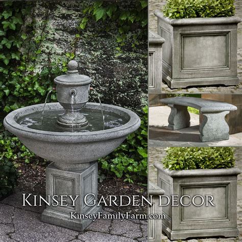 Rochefort Fountain Bench Planters Patio Set Kinsey Garden Decor