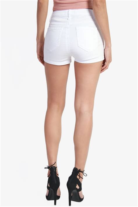 Themogan Womens Vintage Basic High Waisted Stretch Denim Shorts White M Stretch