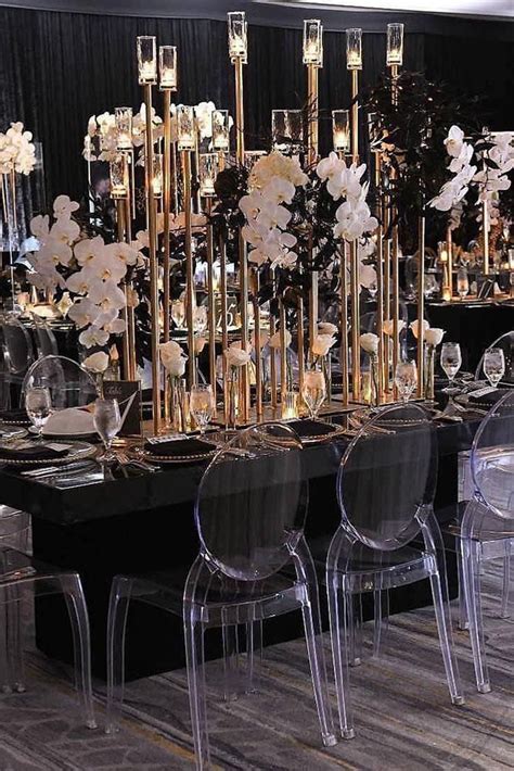 Modern Wedding Decor Ideas Black And Gold Reception With Tall