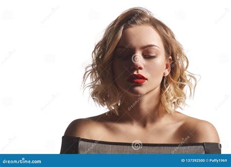 Closeup Of Naked Beautiful Woman Posing With Closed Eyes Stock Photo