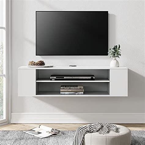 White Wood Floating Tv Stand Angeles Maher