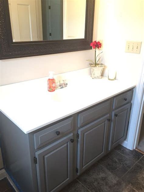 Give your bathroom a dramatic makeover in one long weekend by replacing the vanity cabinet, sink and faucets. Guest Vanity, benjamin moore chelsea gray, vanity makeover ...