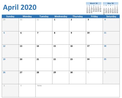 Free April 2020 Calendar In Pdf Word Excel Format