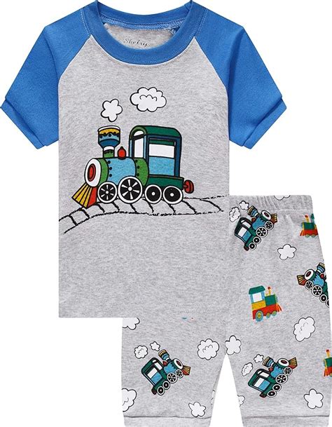 Boys Train Pajamas Kids Summer Jammies Children Pj Cotton Sleepwear Set