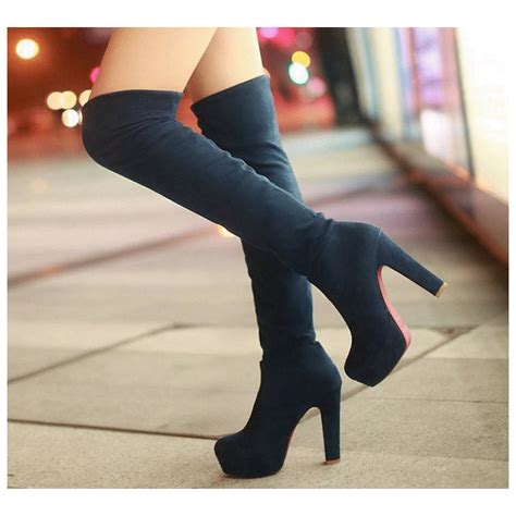Round Toe Over The Knee Boots Thigh High Chunky Heel Boots Boots