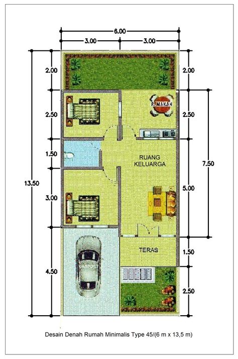Desain Rumah Minimalis 7×14 | Denah rumah, Desain rumah kecil, Rumah