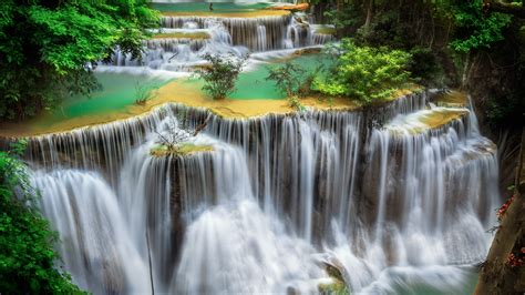 Huai Mae Khamin Waterfall Wallpaper 4k Tourist Attraction Rainforest