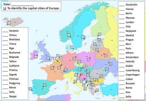 Countries And Capitals Of Europe Differentiated Map Activities All