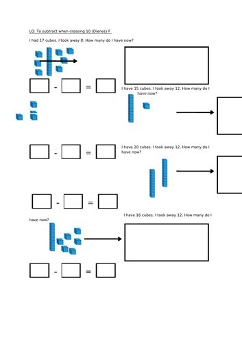 to subtract crossing 10 year 1 teaching resources