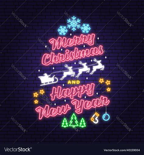 Merry Christmas And 2022 Happy New Year Neon Sign Vector Image