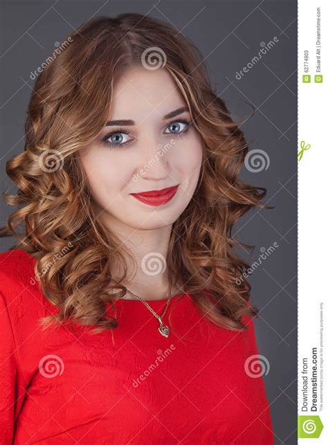 Portrait Of A Woman In A Red Dress Stock Image Image Of Attractive