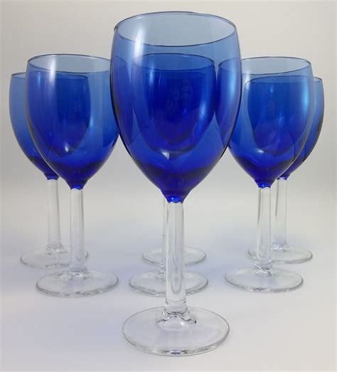 Cobalt Blue Wine Goblets Bar Glass Liquor Clear Stems Lot 7 Wineglass Wine Goblets Wine