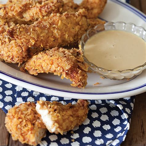 Combine all ingredients together except the orange juice and stir well. Potato Chip Chicken Fingers with Honey Mustard - Paula ...
