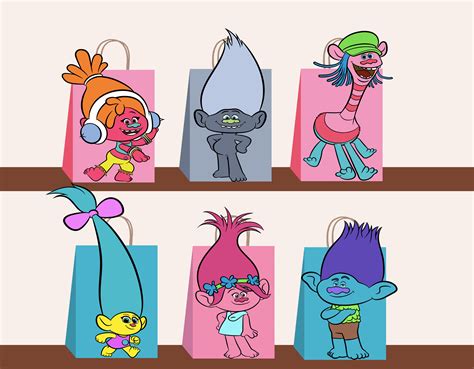 After the bergens invade troll village, poppy, the happiest troll ever born, and the curmudgeonly branch set off on a journey to rescue her friends. Trolls Birthday Favor Bags, Trolls Gift by AhlamDesigner ...