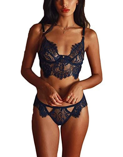 Lilosy Women Sexy Underwire Push Up Sheer Floral Lace Lingerie Set See