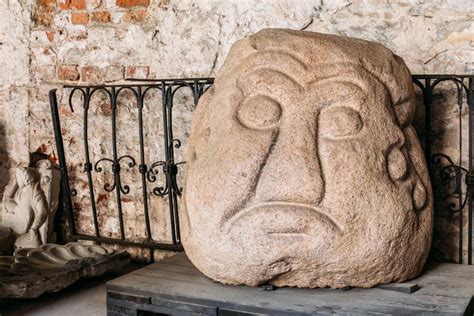 Riga Latvia Salaspils Stone Head Is Stone Statue Of Ancient Slavic