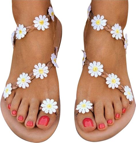 Teshalay Sandals For Women Flower Roman Flat Casual Sandals Open Toe
