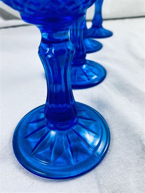 Avon Fostoria Cobalt Blue Glass Goblets Water Or Wine Goblet Etsy