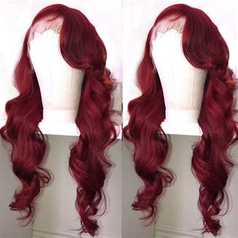 Red Colored 13x6 Deep Lace Front Human Hair Wigs 360