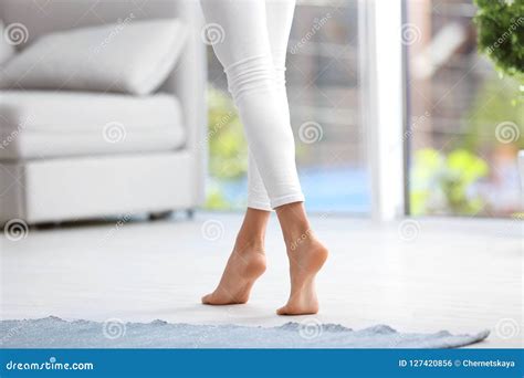Woman Walking Barefoot At Home Stock Photo Image Of Feet Concept