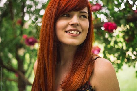 Portrait Of Beautiful Redhead Girl Outdoors By Aleksandra Jankovic