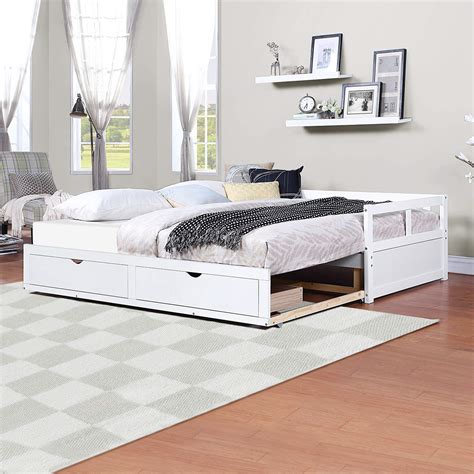 Buy LZ LEISURE ZONE Wooden Daybed With Trundle Bed And Two Storage Drawers Solid Day Bed