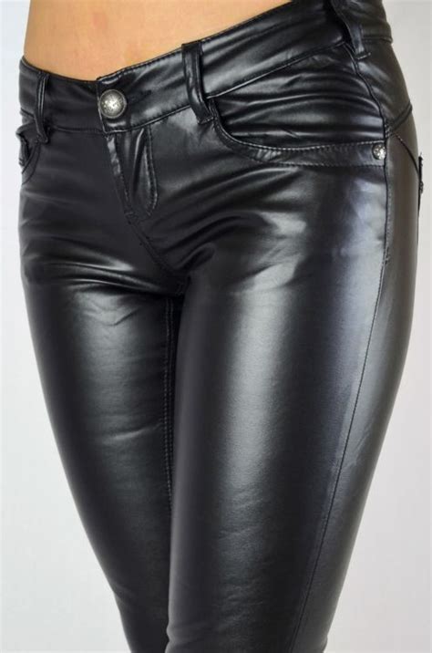 Women Pants Faux Leather Trousers Jeans Skinny Black Slim Fit 558 Look